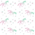 Vector seamless pastel holographic unicorn star pattern on white background