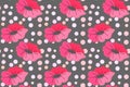 patchwork-style pattern with pink poppy patches, hand-stitched sashiko centers Royalty Free Stock Photo