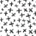 Vector seamless pattern abstract background with brush strokes.Trendy monochrome texture with pluses or crosses, simbols of kisses