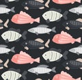 Vector seamless pattern with abstract fish. Undersea world. Aquarium Royalty Free Stock Photo