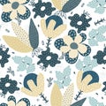 Vector seamless pattern. Abstract hand drawn flowers with different textures. Floral composition. Freehand style Royalty Free Stock Photo