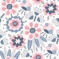 Vector seamless pattern. Abstract hand drawn flowers with different textures. Floral composition. Freehand style Royalty Free Stock Photo