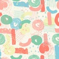 Vector seamless pattern with abstract shapes and scribbles. Creative textures. Stains of paint, ink. Artistic background Royalty Free Stock Photo