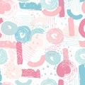 Vector seamless pattern with abstract shapes and scribbles. Creative textures. Stains of paint, ink. Artistic background Royalty Free Stock Photo