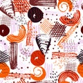 Vector seamless pattern with abstract shapes and scribbles. Creative textures. Stains of paint, ink. Artistic background Royalty Free Stock Photo
