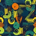 Vector seamless pattern with abstract shapes and scribbles. Creative textures. Stains of paint, ink. Artistic background Royalty Free Stock Photo