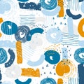 Vector seamless pattern with abstract shapes and scribbles. Creative textures. Stains of paint, ink. Artistic background Royalty Free Stock Photo