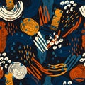 Vector seamless pattern with abstract shapes and scribbles. Creative textures. Stains of paint, ink. Artistic background Royalty Free Stock Photo