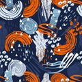 Vector seamless pattern with abstract shapes and scribbles. Creative textures. Stains of paint, ink. Artistic background Royalty Free Stock Photo