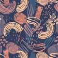 Vector seamless pattern with abstract shapes and scribbles. Creative textures. Stains of paint, ink. Artistic background Royalty Free Stock Photo