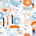 Vector seamless pattern with abstract shapes and scribbles. Creative textures. Stains of paint, ink. Artistic background Royalty Free Stock Photo