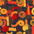 Vector seamless pattern with abstract shapes and scribbles. Creative textures. Stains of paint, ink. Artistic background Royalty Free Stock Photo