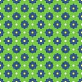 Vector seamless pattern. Abstract simple flower design. Blue, white, yellow elements on a green background. Modern Royalty Free Stock Photo