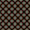 Vector seamless pattern. Abstract simple flower design. Orange and green elements on a black background. Modern minimal Royalty Free Stock Photo