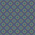 Vector seamless pattern. Abstract simple flower design. Orange and green elements on a blue background. Modern minimal Royalty Free Stock Photo