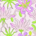 Vector seamless pattern with abstract wavy flowers on milky background. Summer or spring floral design for wallpaper Royalty Free Stock Photo