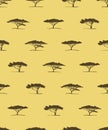 Vector seamless pattern of acacia tree silhouette. African tree Royalty Free Stock Photo