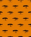 Vector seamless pattern of acacia tree silhouette. African tree Royalty Free Stock Photo