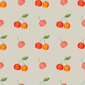 Vector seamless pattern acerola berry, Barbados cherry. Natural food, vegetarian.