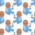 Vector Seamless Pattern with African American Baby Boy. Seamless pattern for Baby Boy Shower. Royalty Free Stock Photo