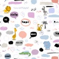 Vector seamless pattern with african animals and speech bubbless