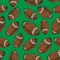 Vector seamless pattern with american football balls. Rugby sport. Cartoon style background.