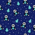 Vector seamless pattern with an animal bear panda with gift Royalty Free Stock Photo