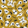 Vector seamless pattern with animal skulls. Halloween or Day of the dead design for fabric with cute skulls.