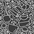 Vector seamless pattern. Aroma natural coffee, sweet dessert