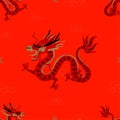 Vector seamless pattern with Asian Dragon Zodiac Sign in Paper Cut Art and Craft style on red colour background.Concept for Royalty Free Stock Photo