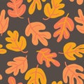 Vector seamless pattern of autumn leaves. Oak leaf subtle fall background orange, yellow, and brown for textile, digital paper, Royalty Free Stock Photo