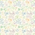 Vector seamless pattern with baby elements. Newborn clothes and