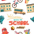 Vector seamless pattern of back to school flat cartoon style Royalty Free Stock Photo