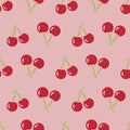 Vector seamless pattern background with cherries. pink background