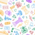 Vector seamless pattern or background illustration with doodle theatre elements Royalty Free Stock Photo