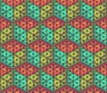 Vector seamless pattern. Background with isometric cubes made of hexagon particles.