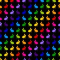 Vector Seamless Pattern Background of Multicolored Rabbit Silhouettes. Royalty Free Stock Photo