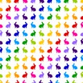 Vector Seamless Pattern Background of Multicolored Rabbit Silhouettes. Royalty Free Stock Photo