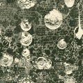 Seamless pattern with ancient ammonite shells and trilobites