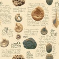 Seamless Pattern With Ancient Ammonite Shells And Trilobites