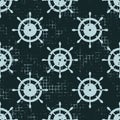 Vector seamless pattern Background with steering wheel, waves Creative geometric vintage backgrounds, nautical theme Graphic illus