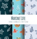 Vector seamless pattern background. Underwater and Marine World.