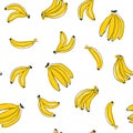 Vector seamless pattern with bananas isolated on white. Hand-drawn texture with fresh fruits