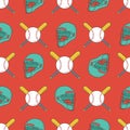 Baseball Seamless Pattern. Catcher Helmet, Bat, and Ball Pattern Royalty Free Stock Photo