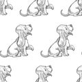 Vector seamless pattern with basset hound puppies. Hand drawn il