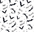 Vector Seamless pattern of bat on white. Black silhouette Hallow Royalty Free Stock Photo