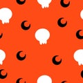 Vector seamless pattern with bats, moons, skulls for halloween