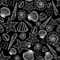 Vector seamless pattern with Beach seashells doodle style. Tattoo