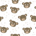 Vector seamless pattern with bear faces and different emotions. Repeat background with animal emoji stickers. Digital paper with