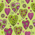 Vector seamless pattern of beautiful hearts with flowers. The best for Valentines's Day, Wedding and Birthday design. Royalty Free Stock Photo